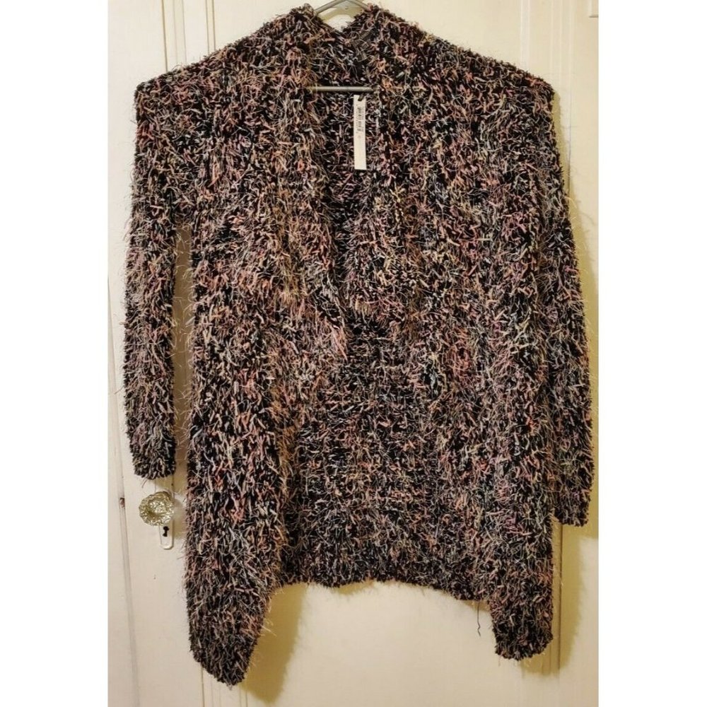 NWT Coco + Carmen Women’s S/M Black Multicolor Cardigan Confetti Ribbon Fringe